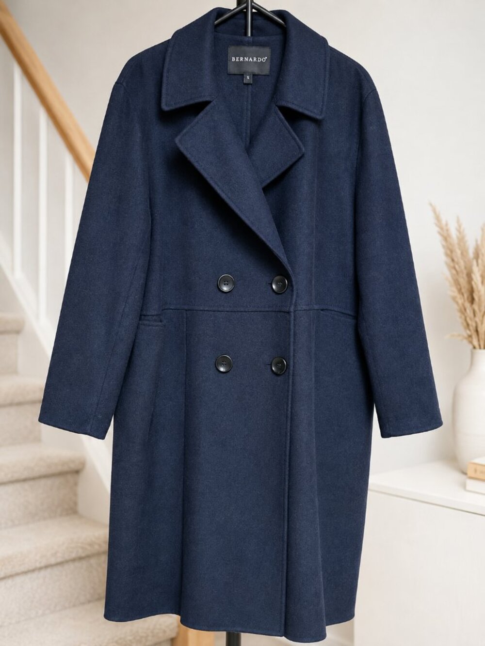 Bernardo Navy Blue Double Breasted Coat Women’s XL Classic Minimalist